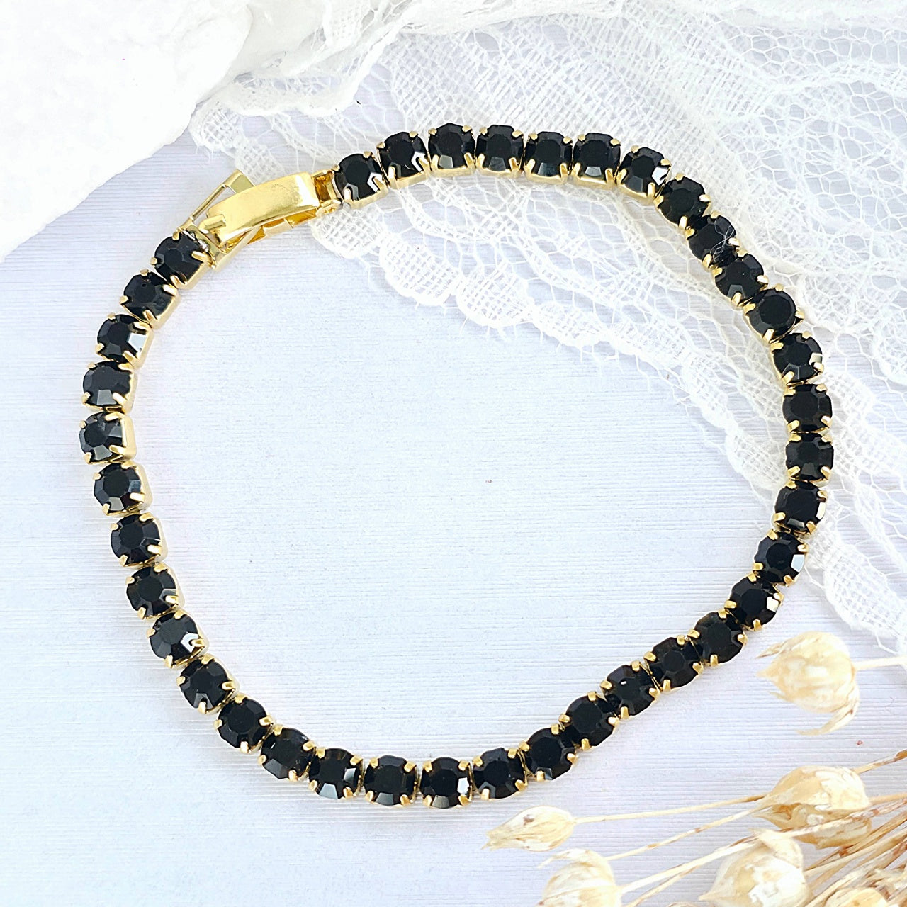 Brățară Tennis din Inox cu Pietre Negre 4mm - BF1120