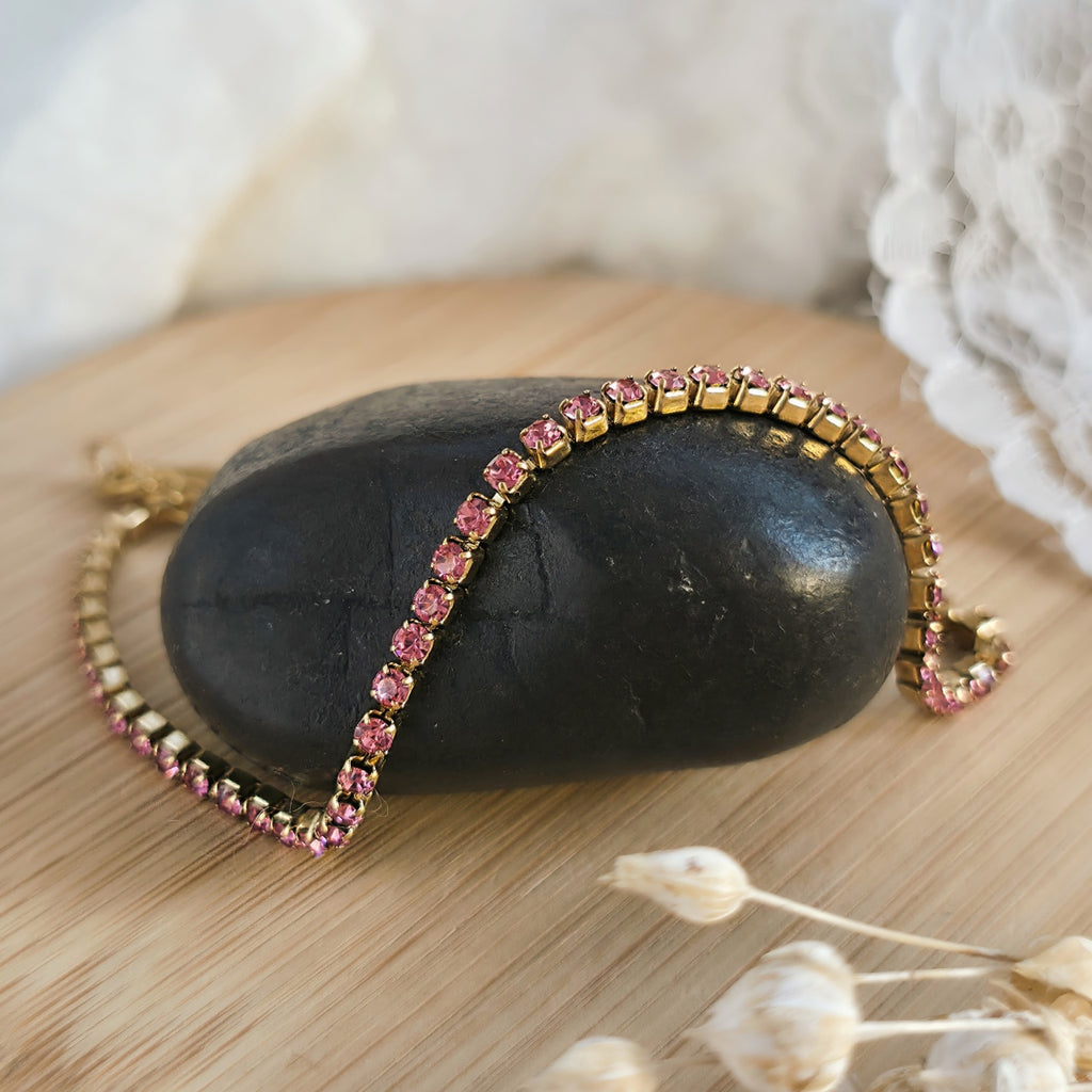 Brățară Tennis din Inox cu Pietre Roz 2mm Oțel Inoxidabil Auriu - BF1141 - Hipoalergenică