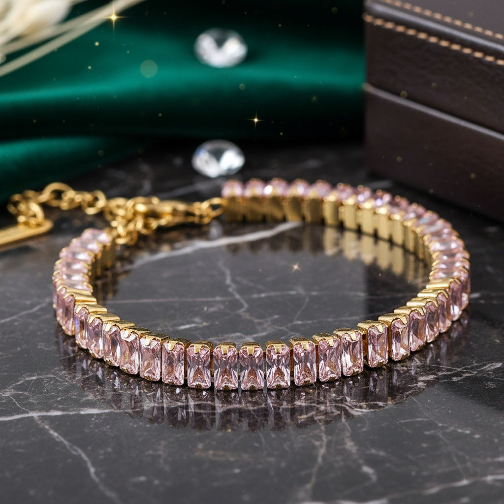 Brățară Tennis din Inox cu Pietre Roz 6mm Oțel Inoxidabil Auriu - Hipoalergenică - BF1166