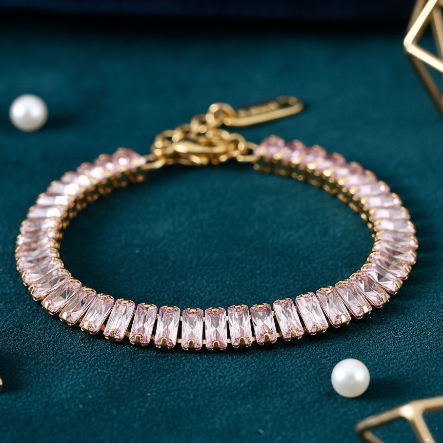 Brățară Tennis din Inox cu Pietre Roz 6mm Oțel Inoxidabil Auriu - Hipoalergenică - BF1166