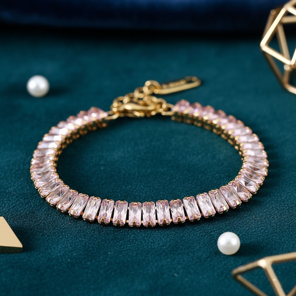 Brățară Tennis din Inox cu Pietre Roz 6mm Oțel Inoxidabil Auriu - Hipoalergenică - BF1166