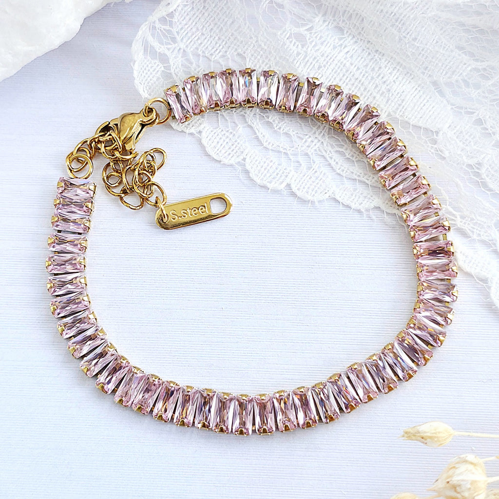 Brățară Tennis din Inox cu Pietre Roz 6mm Oțel Inoxidabil Auriu - Hipoalergenică - BF1166