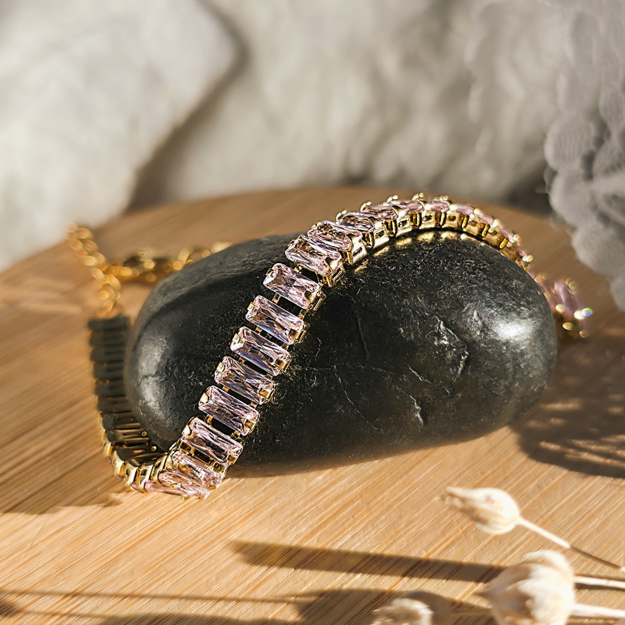 Brățară Tennis din Inox cu Pietre Roz 6mm Oțel Inoxidabil Auriu - Hipoalergenică - BF1166