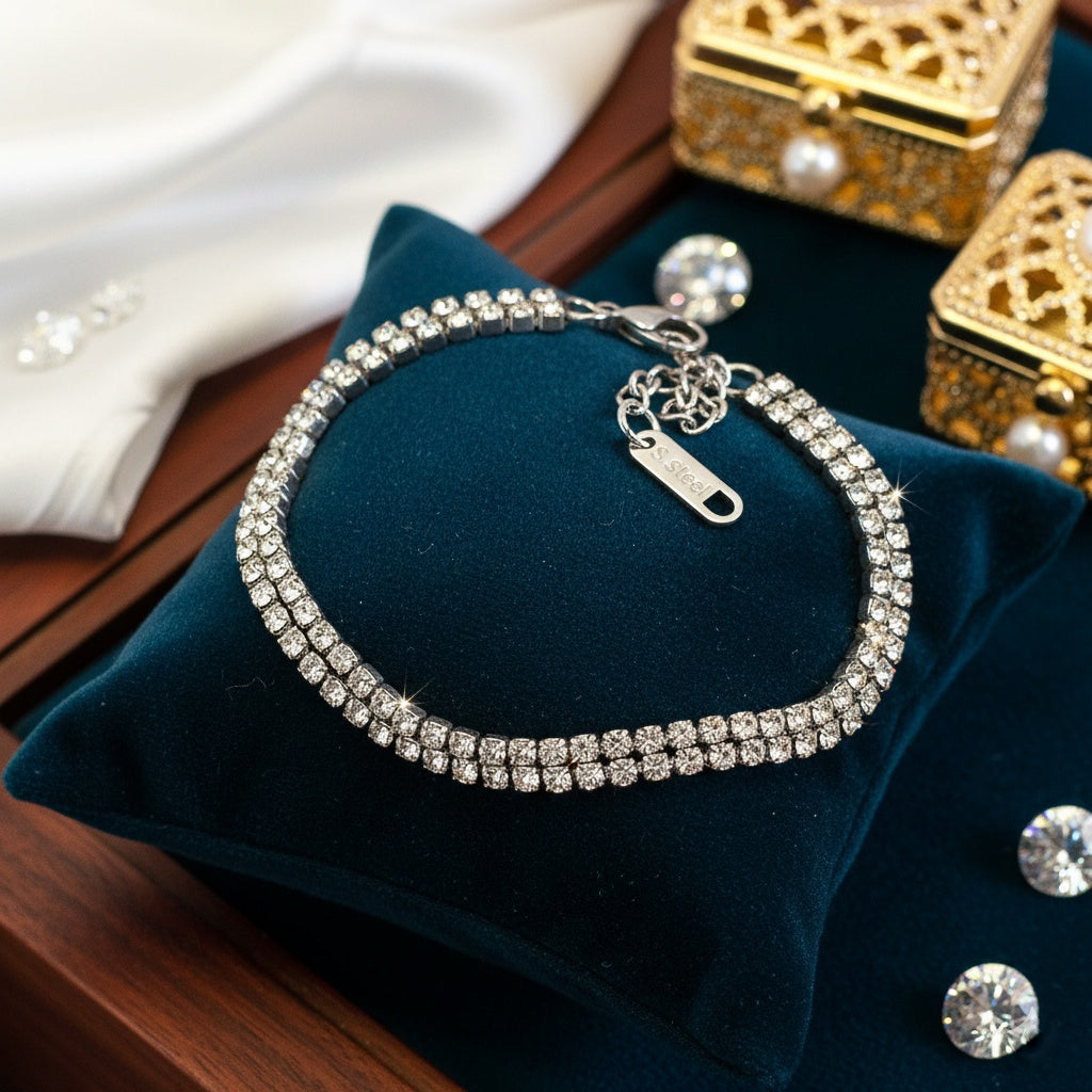 Brățară Tennis din Inox Dubla Oțel Inoxidabil Auriu - Hipoalergenică - BF1173