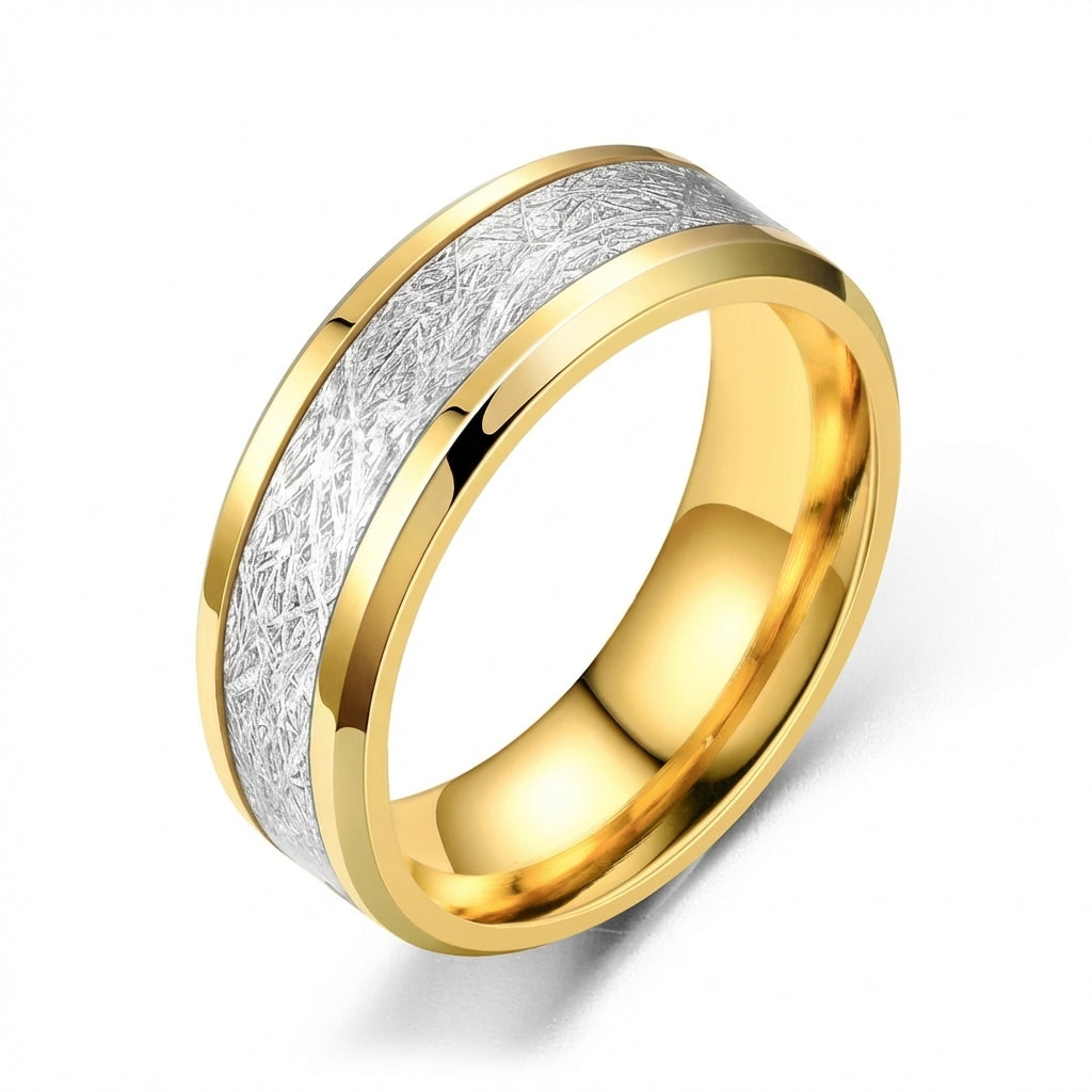 Inel Bandă texturată centrală Oțel Inoxidabil Auriu - Hipoalergenic