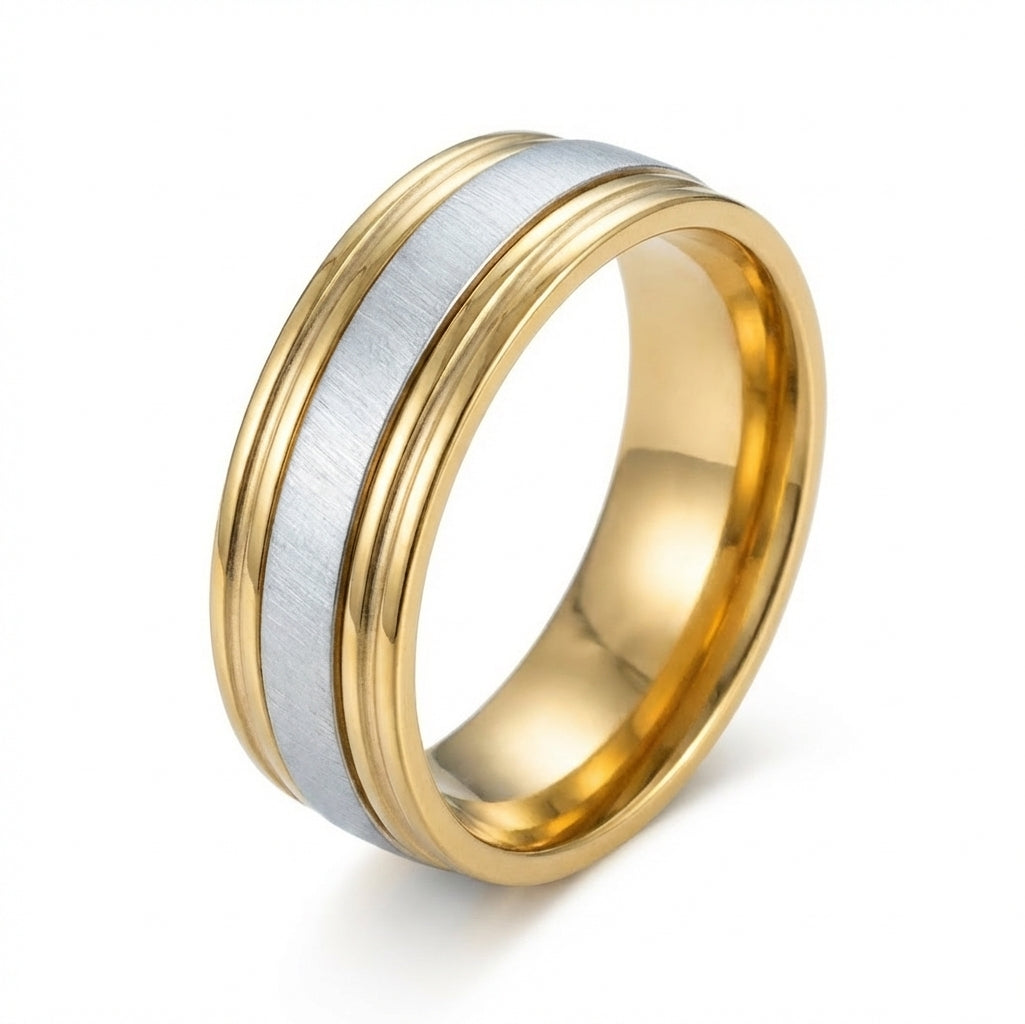 Inel bimetalic, mat Oțel Inoxidabil Auriu - Hipoalergenic