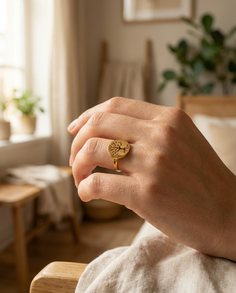 Inel Arborele vieții Oțel Inoxidabil Auriu - Hipoalergenic