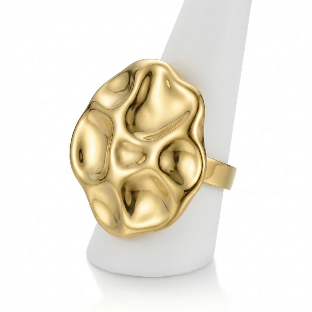 Inel Organic texturat aur Oțel Inoxidabil Placat Aur 18K PVD - Hipoalergenic - IND1609