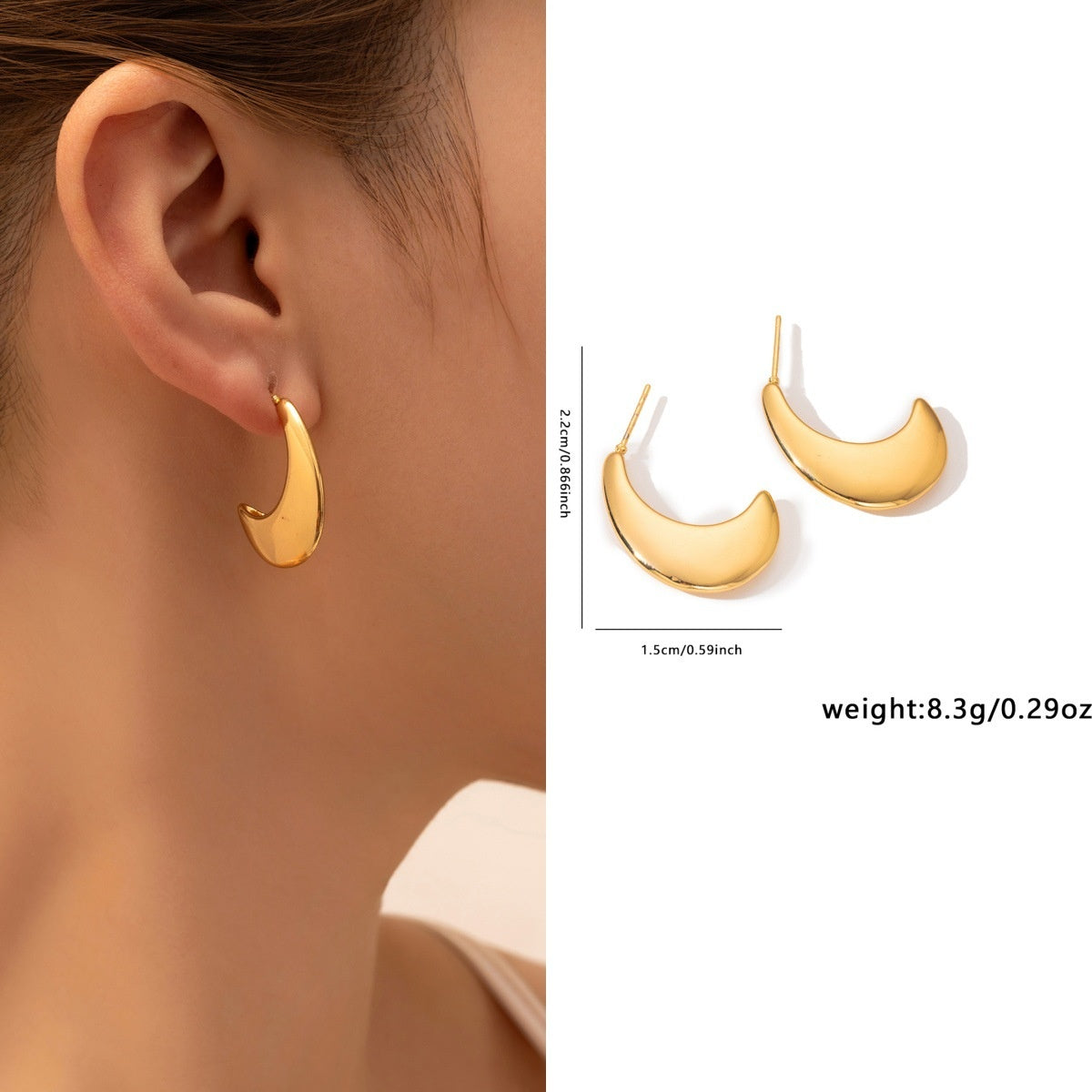 Cercei Semilună din Oțel Inoxidabil - Hipoalergenici - CM1711