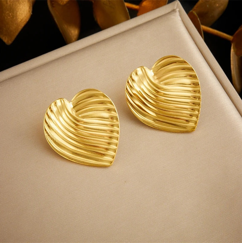 Cercei Inimă striată din Oțel Inoxidabil - Hipoalergenici