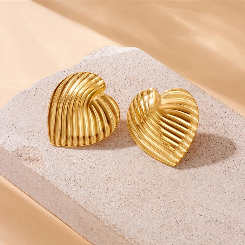 Cercei Inimă striată din Oțel Inoxidabil - Hipoalergenici