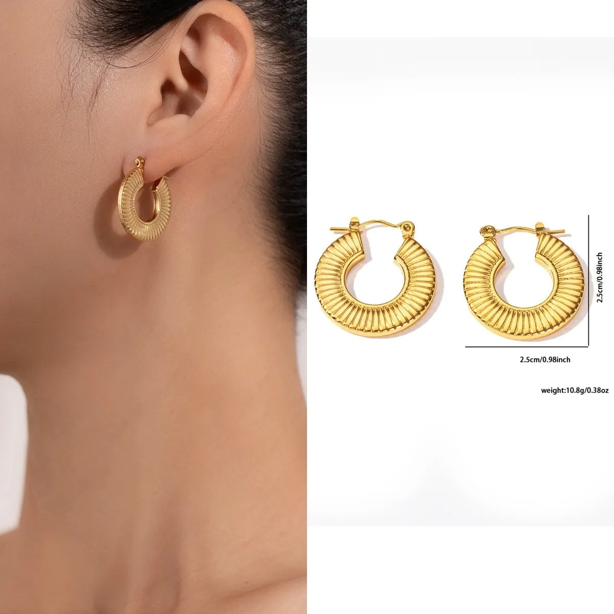 Cercei Creolă canelată din Oțel Inoxidabil - Hipoalergenici