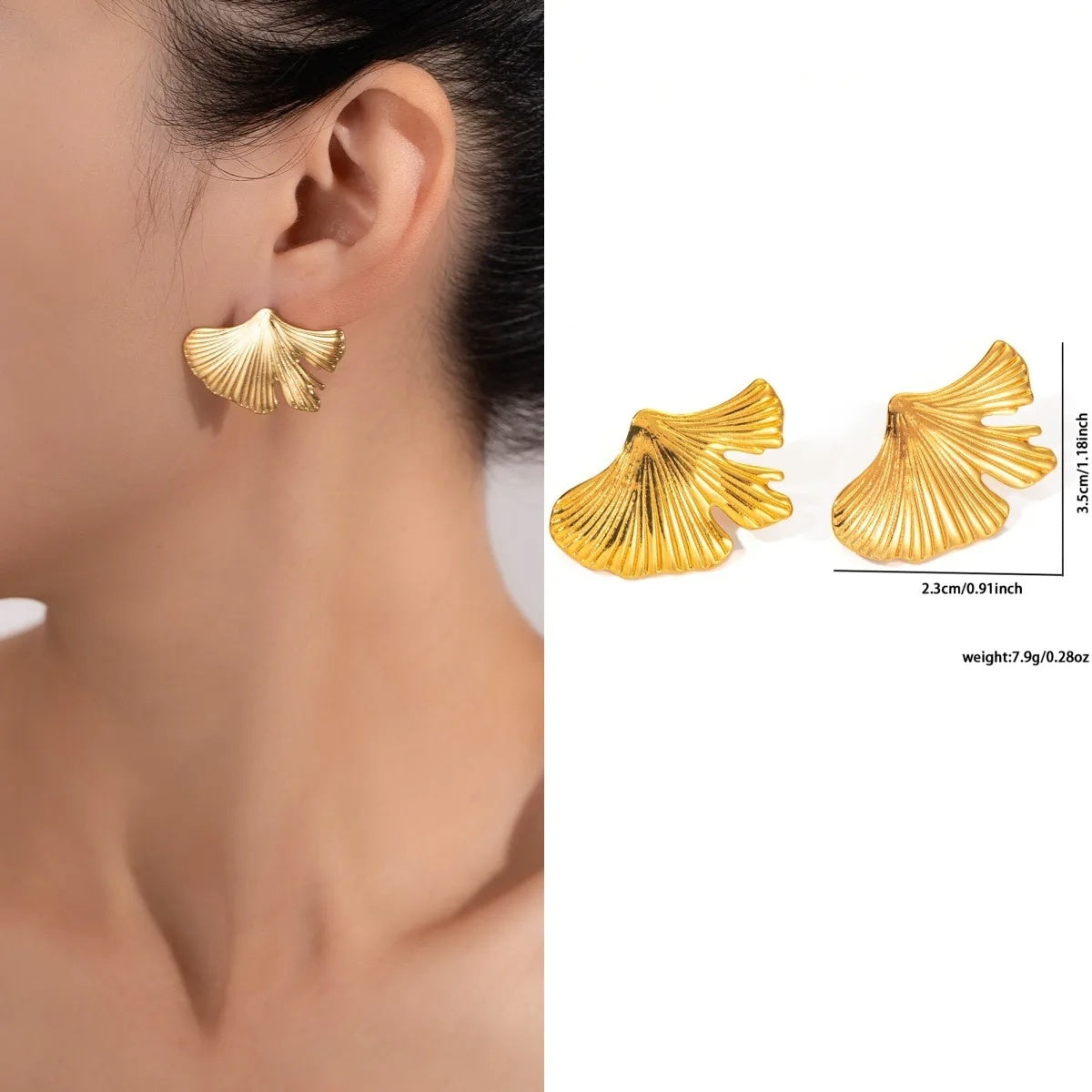 Cercei Frunze Ginkgo Oțel Inoxidabil 2.2 cm - Hipoalergenici