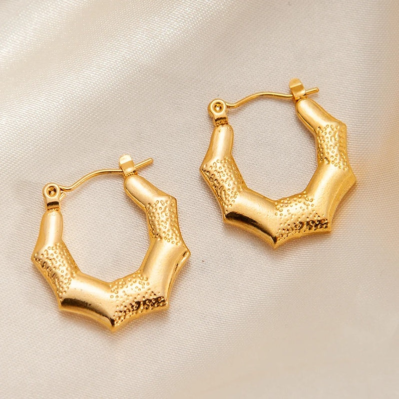 Cercei Creolă bambus din Oțel Inoxidabil - Hipoalergenici - CM1735