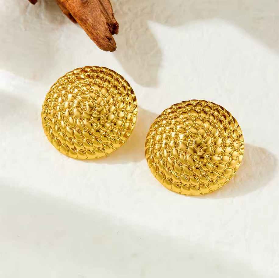 Cercei Disc texturat din Oțel Inoxidabil - Hipoalergenici - CM1747