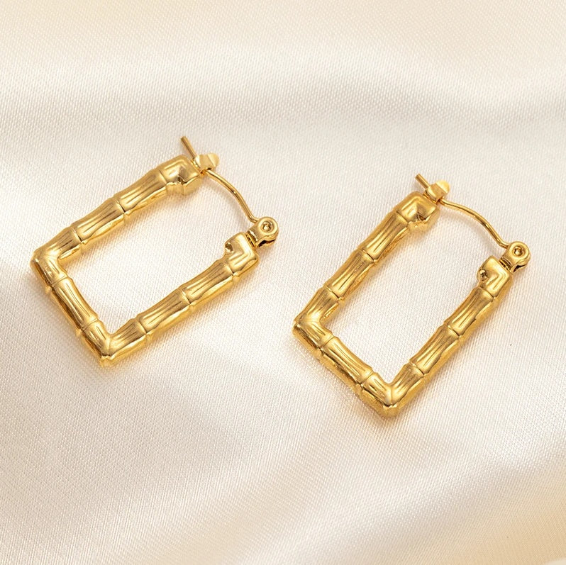 Cercei Creolă bambus" or "Dreptunghi bambus". Oțel Inoxidabil 2 cm - Hipoalergenici