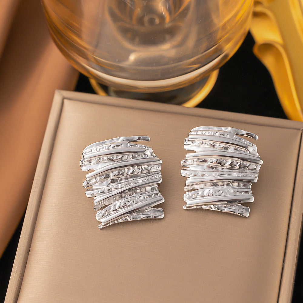 Cercei Benzi texturate suprapuse din Oțel Inoxidabil - Hipoalergenici - CM1782