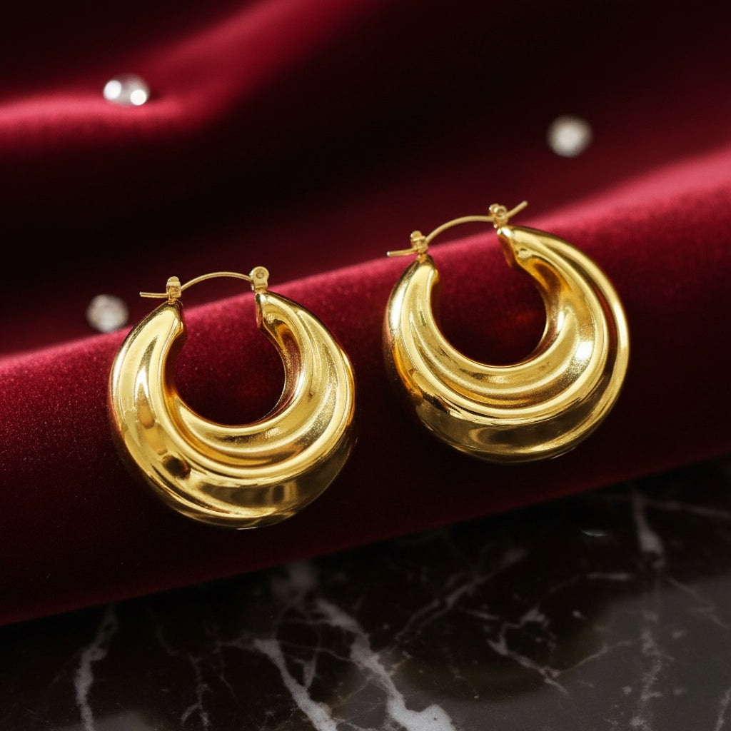 Cercei Creolă bombată din Oțel Inoxidabil - Hipoalergenici