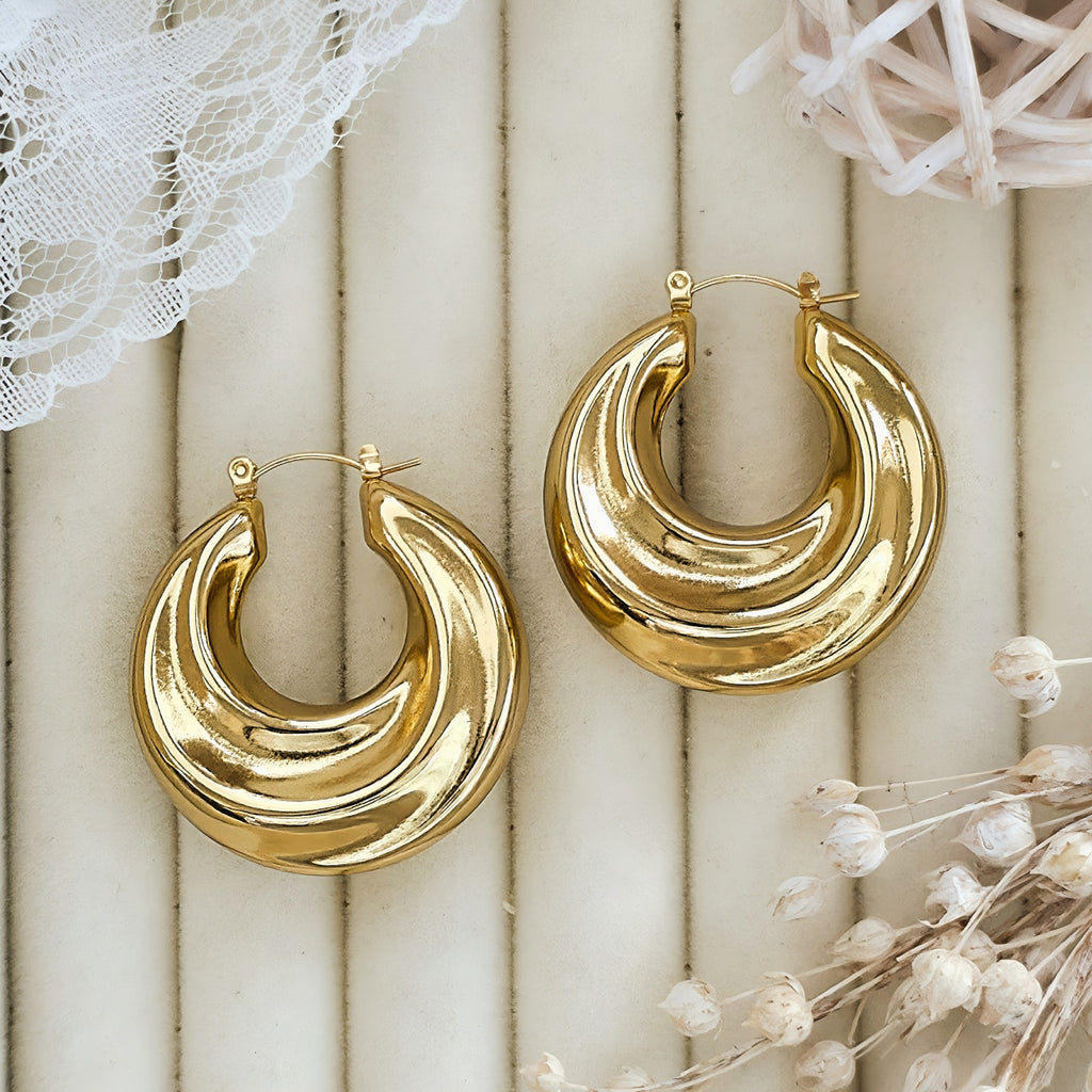 Cercei Creolă bombată din Oțel Inoxidabil - Hipoalergenici