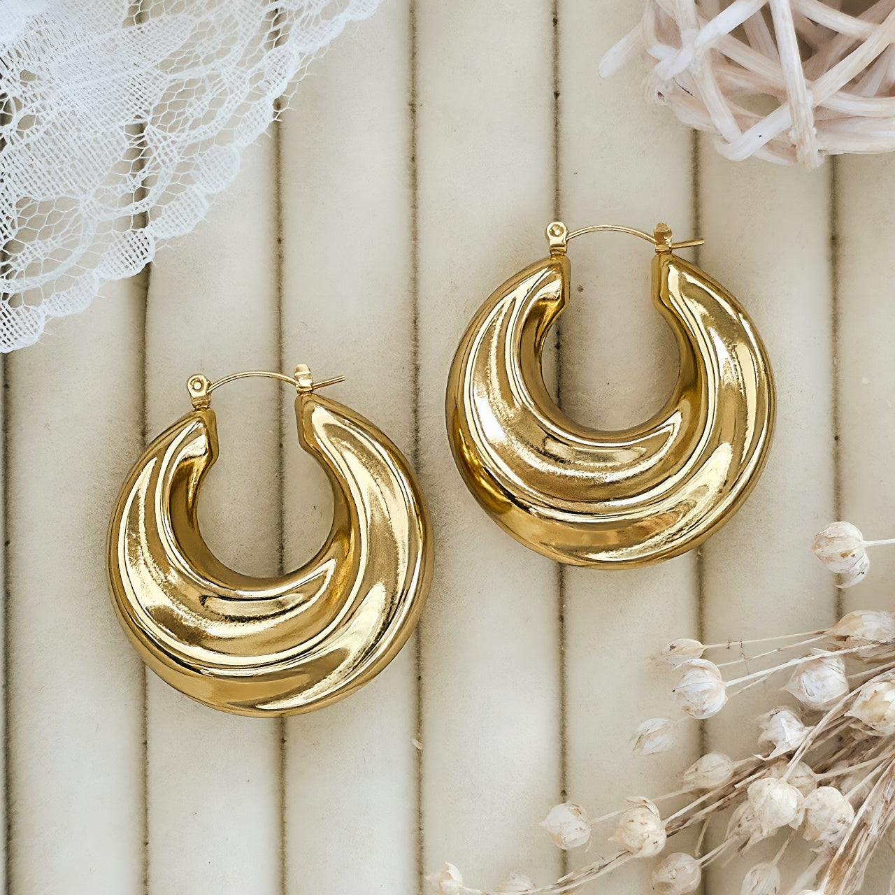 Cercei Creolă bombată din Oțel Inoxidabil - Hipoalergenici