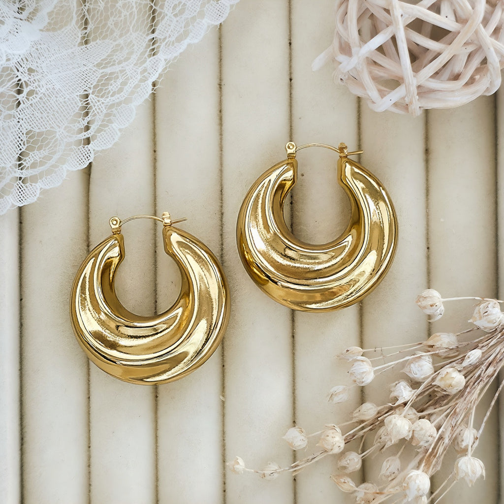 Cercei Creolă bombată din Oțel Inoxidabil - Hipoalergenici