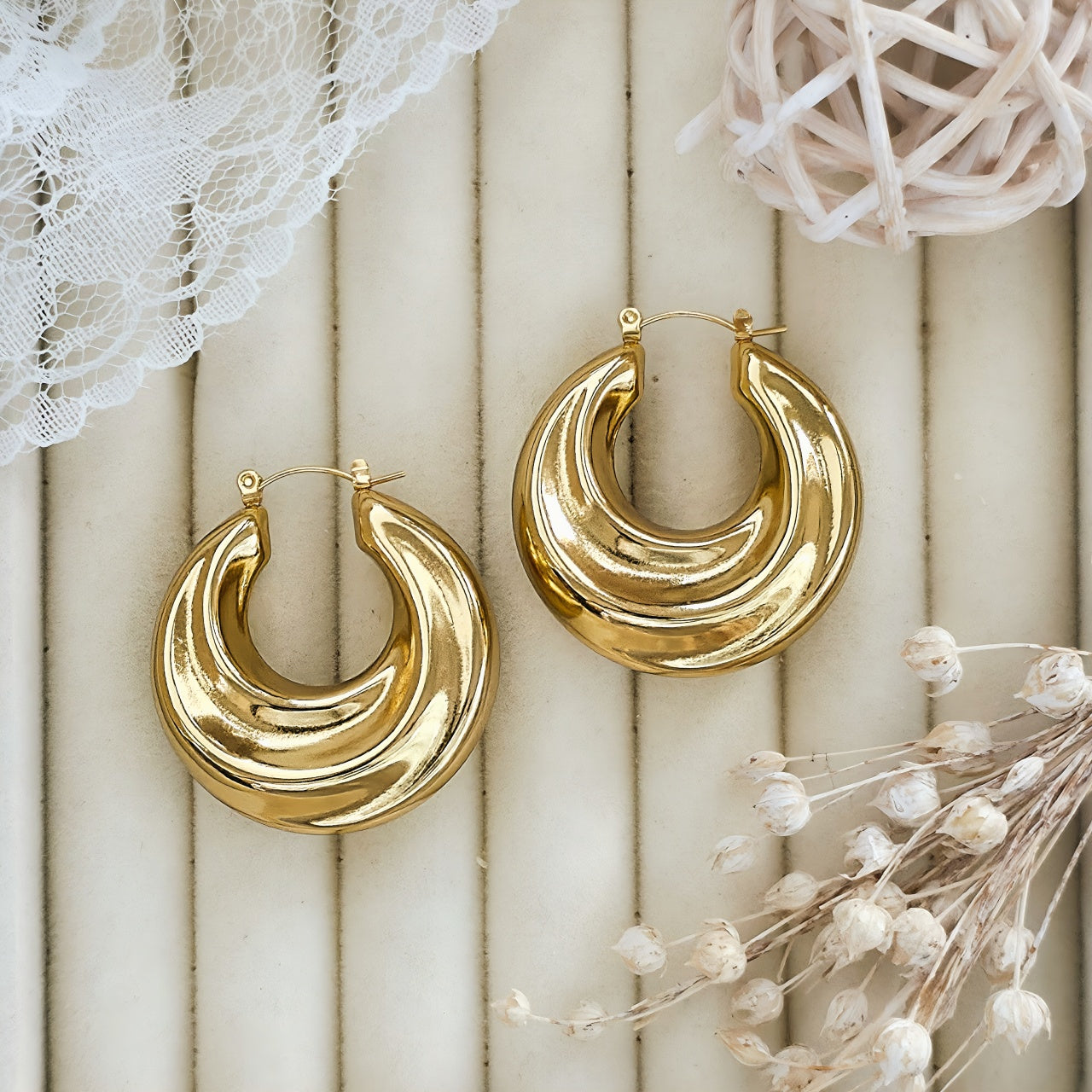 Cercei Creolă bombată din Oțel Inoxidabil - Hipoalergenici