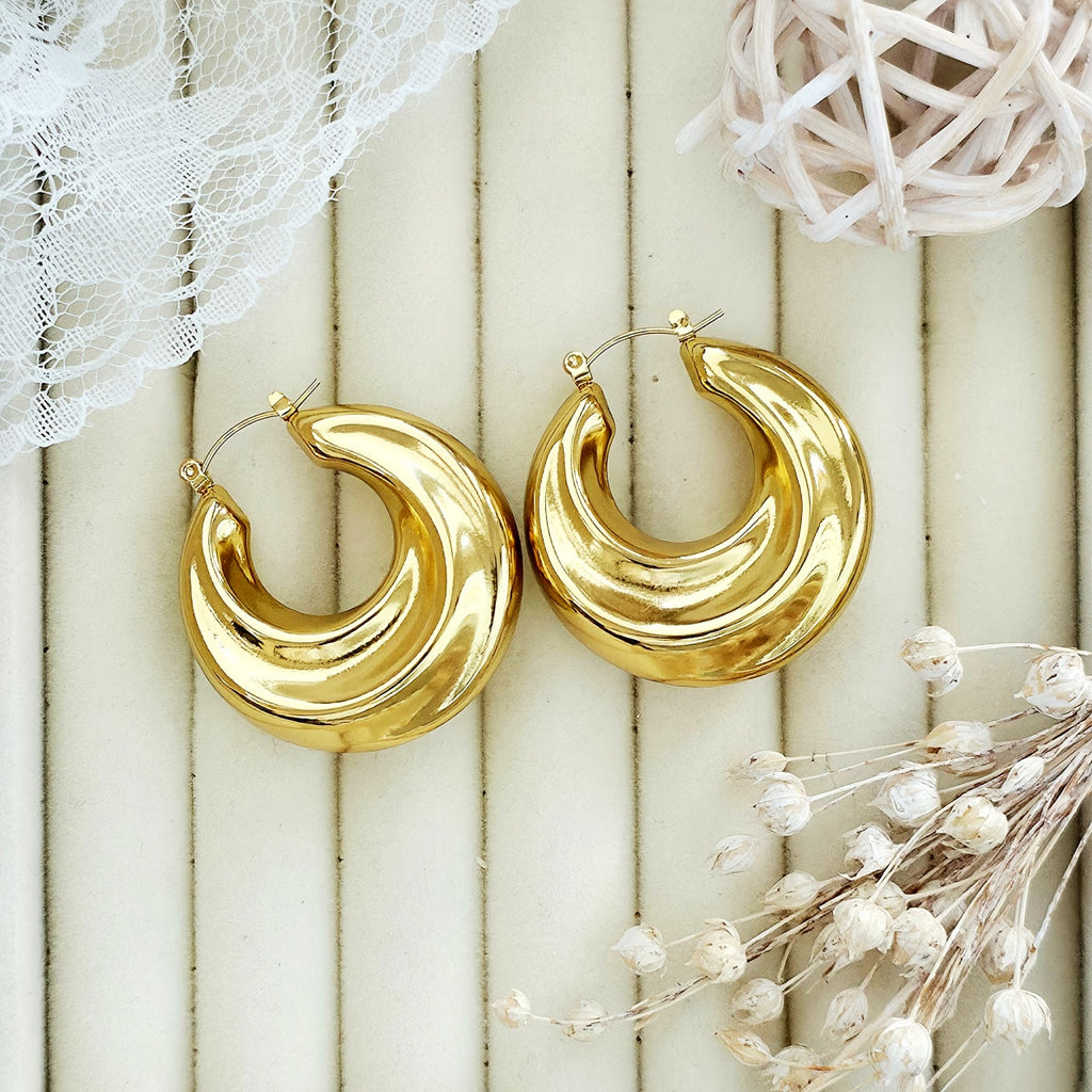 Cercei Creolă bombată din Oțel Inoxidabil - Hipoalergenici - CM1831