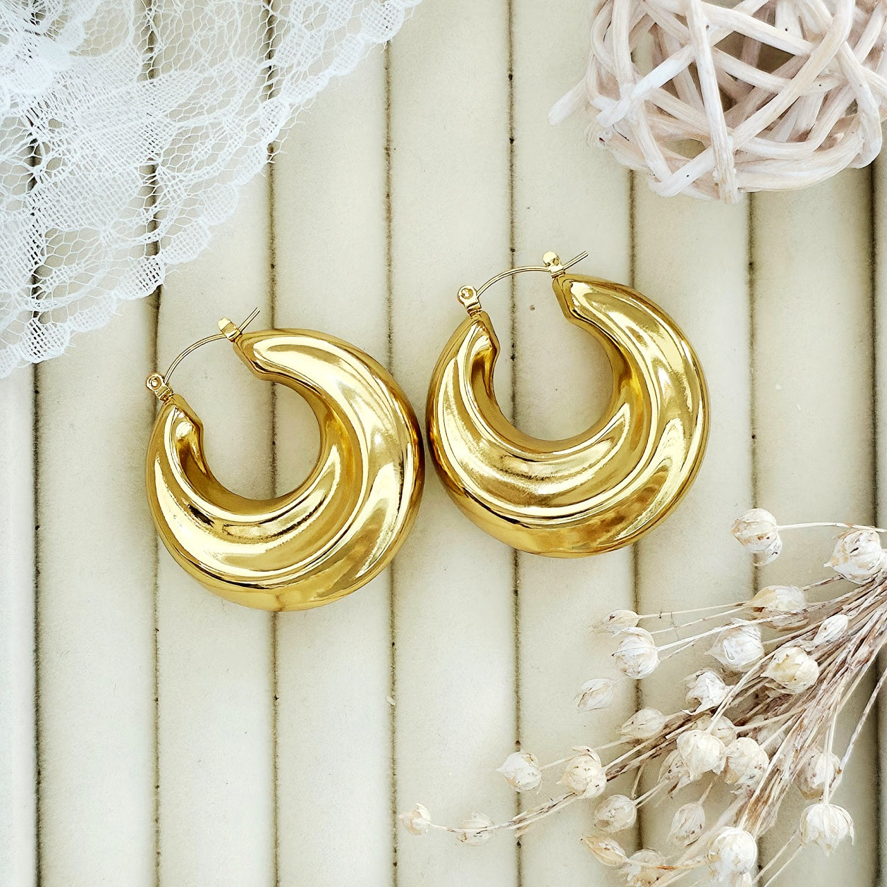 Cercei Creolă bombată din Oțel Inoxidabil - Hipoalergenici - CM1831