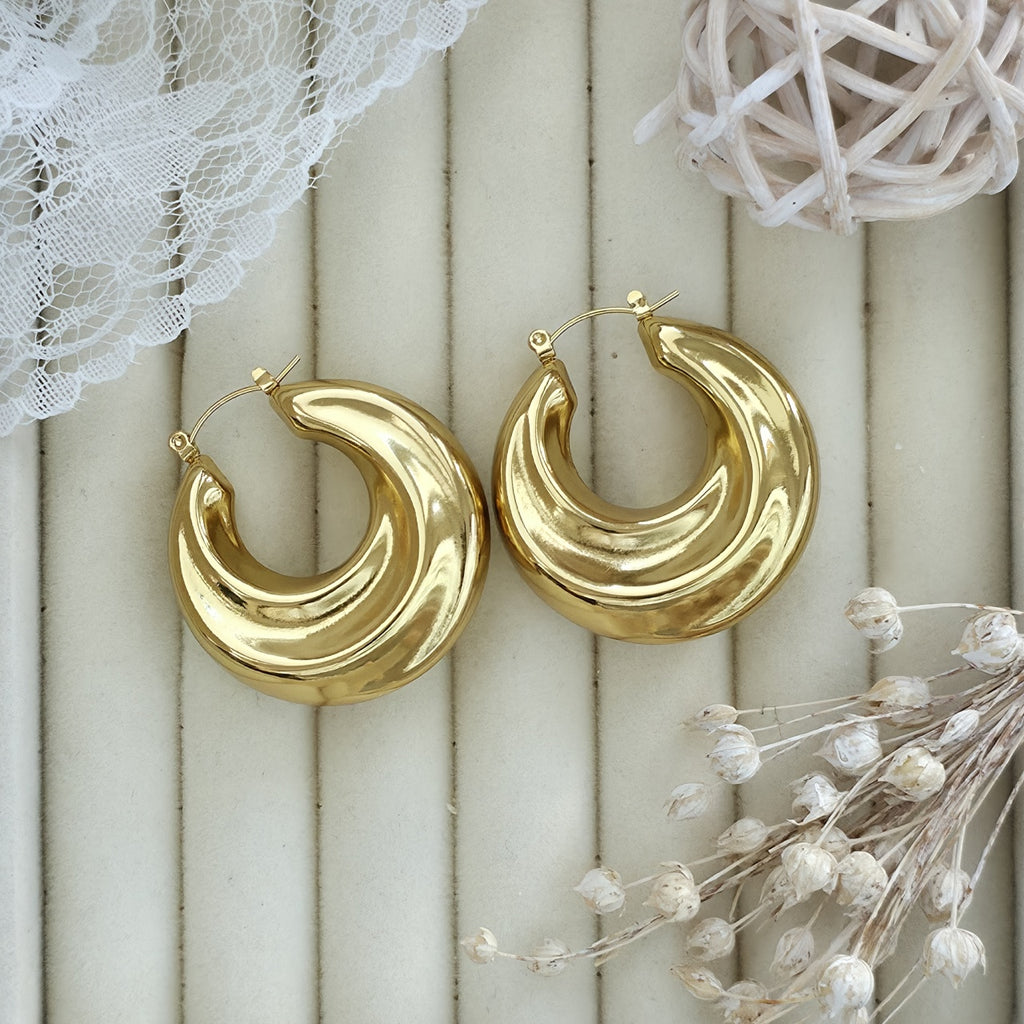 Cercei Creolă bombată din Oțel Inoxidabil - Hipoalergenici