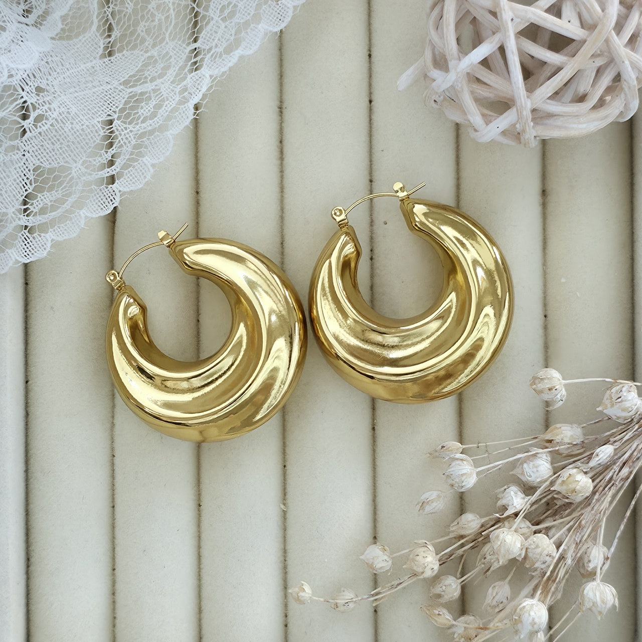 Cercei Creolă bombată din Oțel Inoxidabil - Hipoalergenici