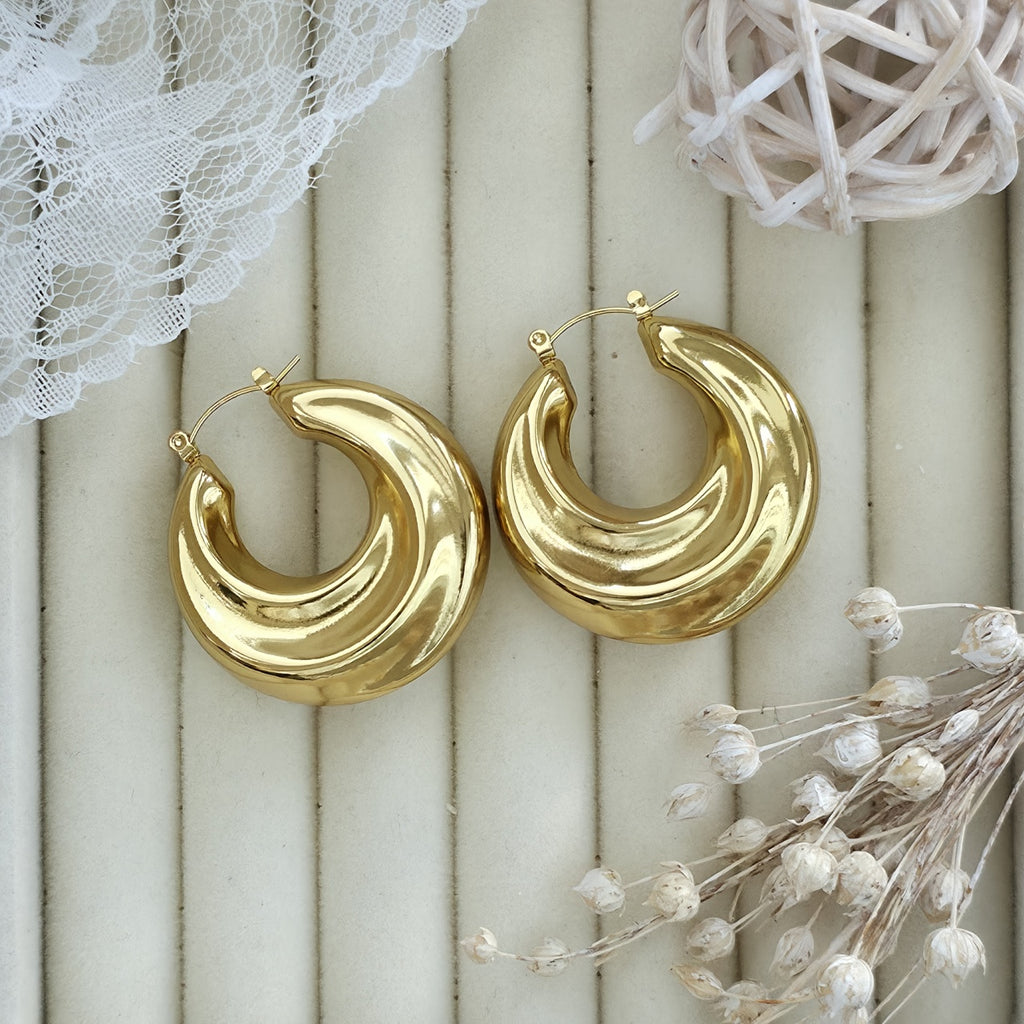 Cercei Creolă bombată din Oțel Inoxidabil - Hipoalergenici