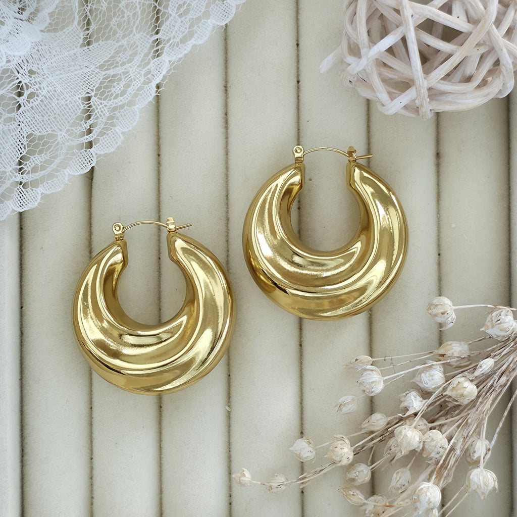 Cercei Creolă bombată din Oțel Inoxidabil - Hipoalergenici - CM1831