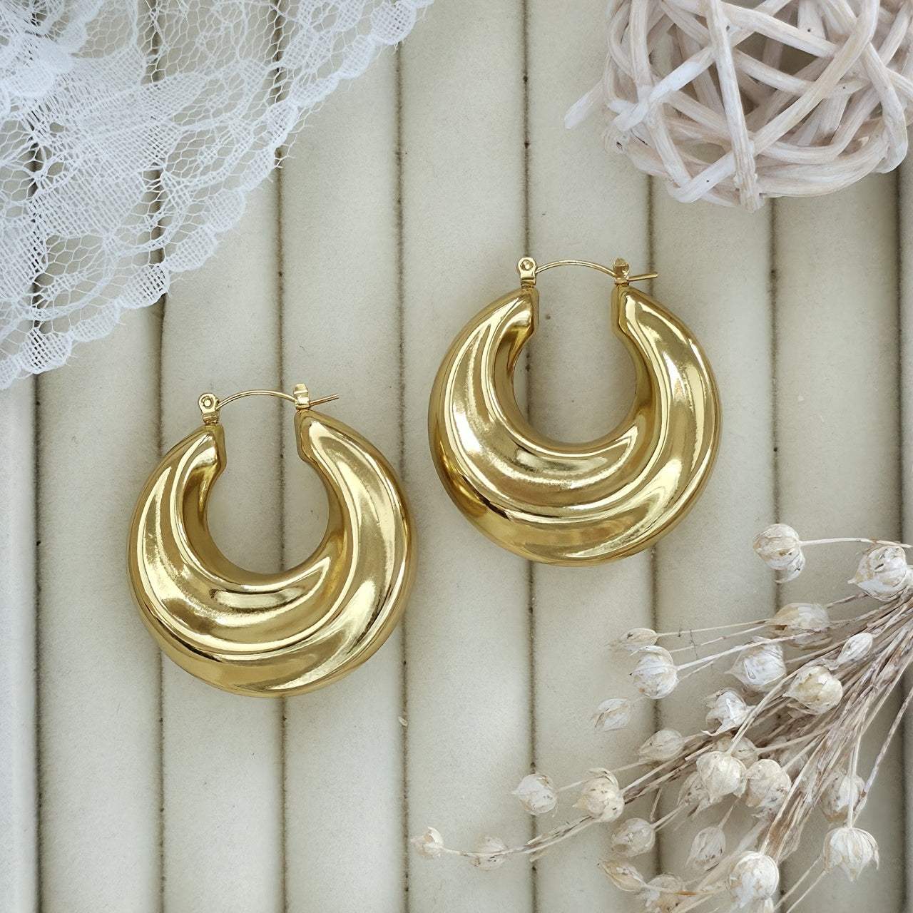 Cercei Creolă bombată din Oțel Inoxidabil - Hipoalergenici - CM1831