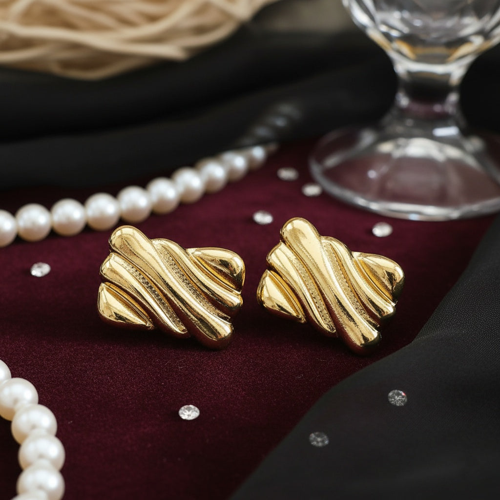 Cercei Ondulat striat din Oțel Inoxidabil - Hipoalergenici