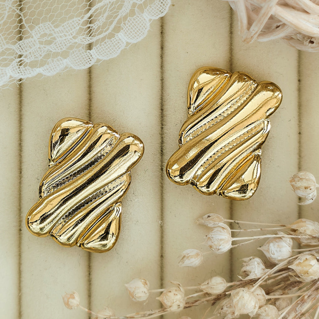 Cercei Ondulat striat din Oțel Inoxidabil - Hipoalergenici