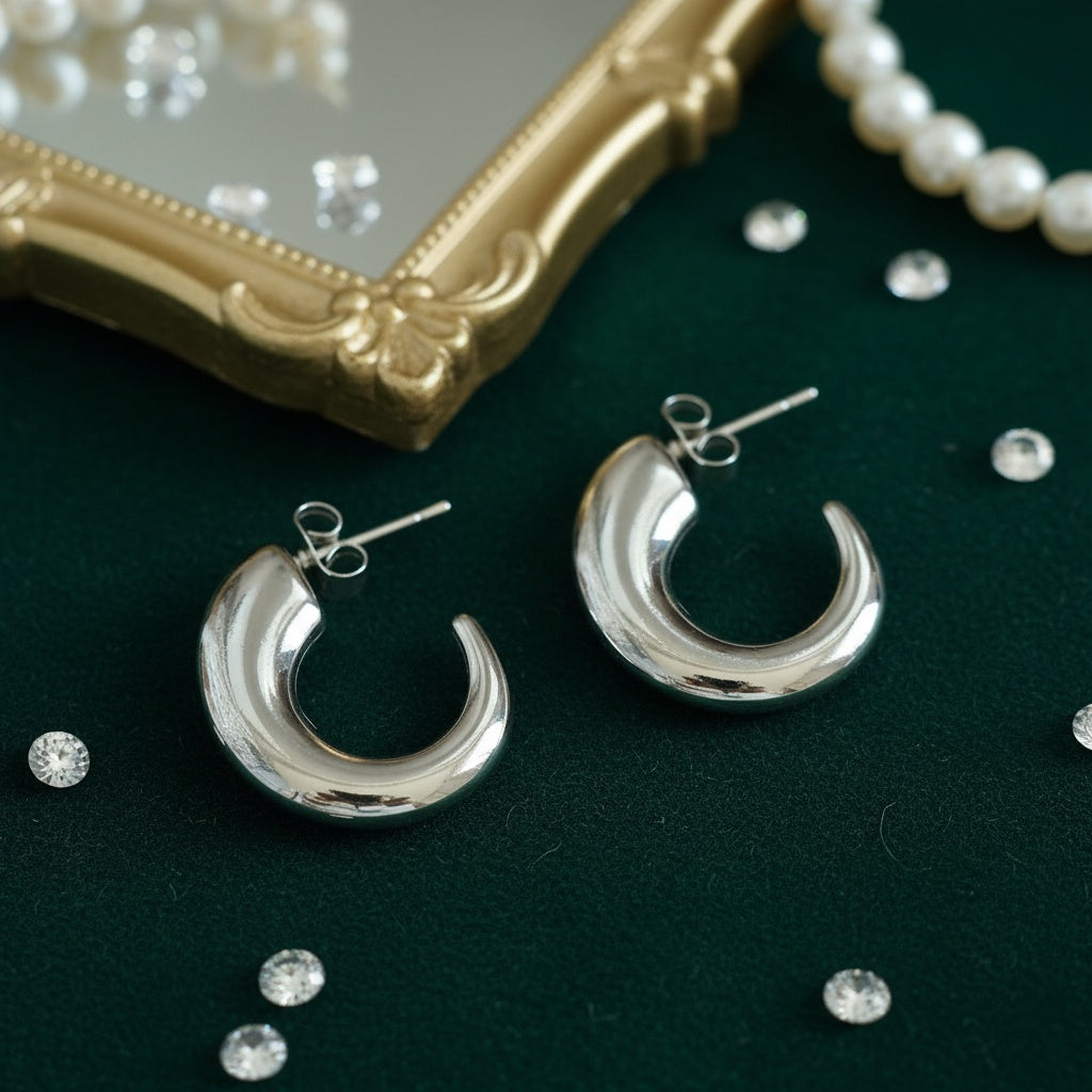 Cercei Creolă groasă deschisă din Oțel Inoxidabil - Hipoalergenici