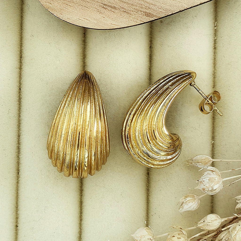 Cercei Lacrimă striată Oțel Inoxidabil 2.5 cm - Hipoalergenici - CM1873