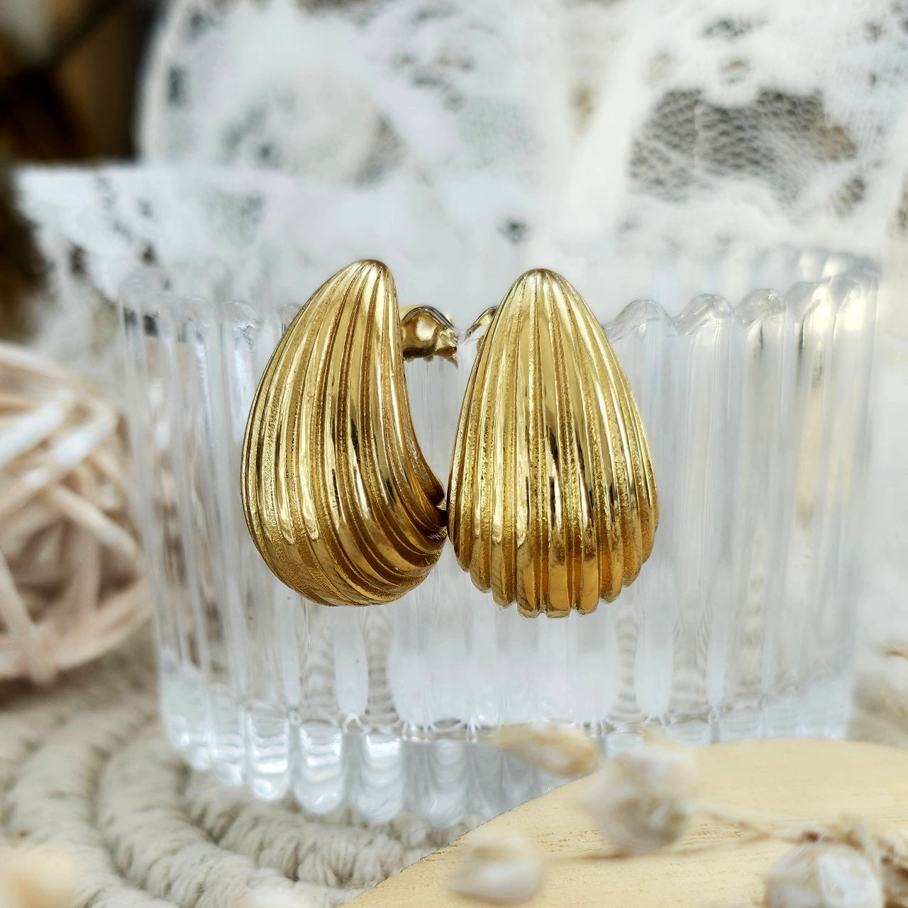 Cercei Lacrimă striată Oțel Inoxidabil 2.5 cm - Hipoalergenici