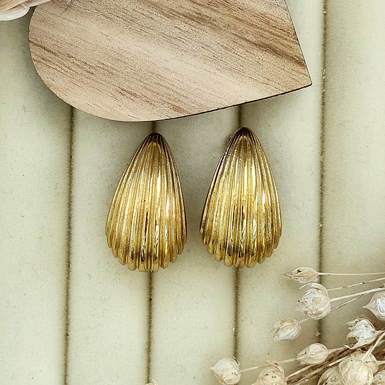 Cercei Lacrimă striată Oțel Inoxidabil 2.5 cm - Hipoalergenici - CM1873