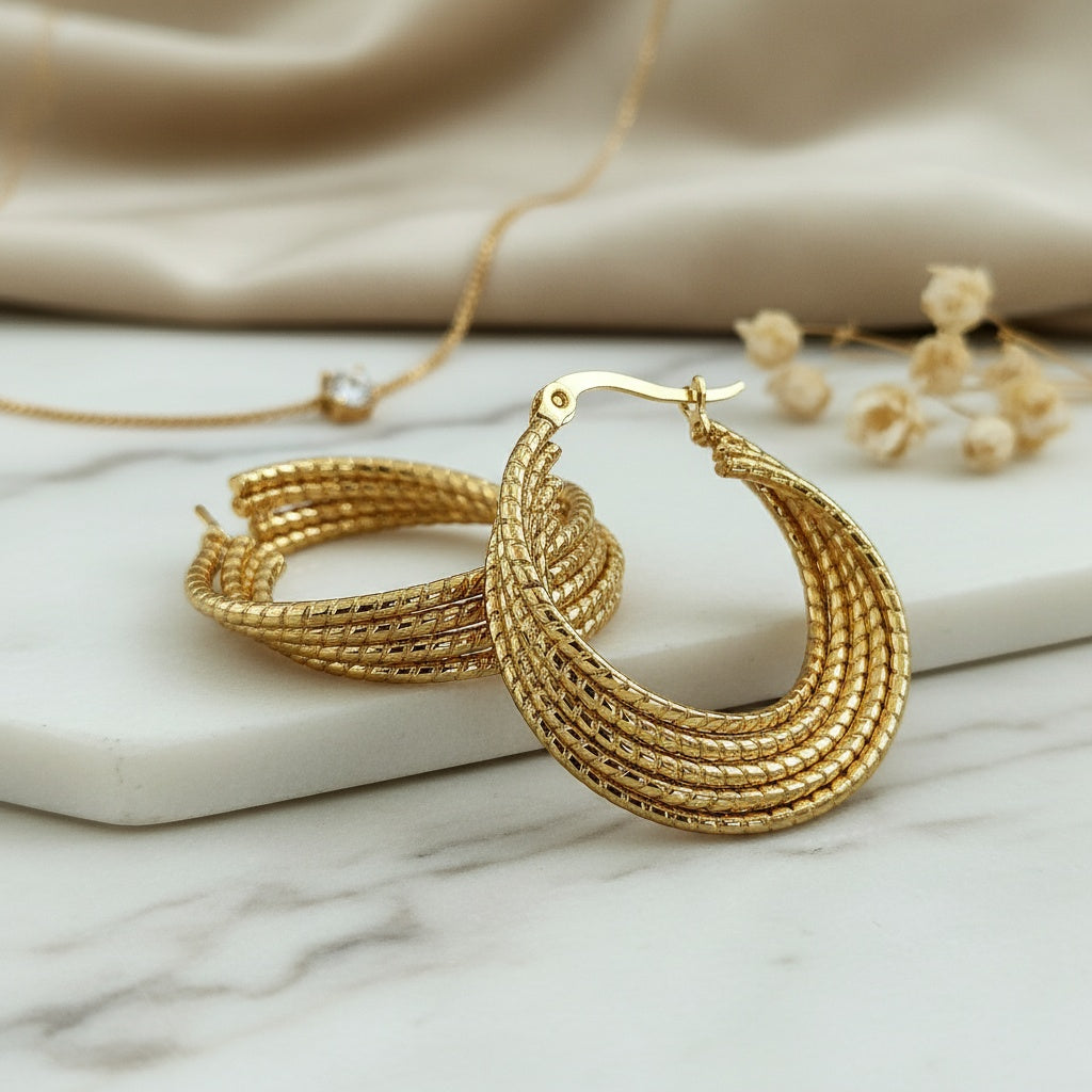 Cercei Creolă împletită din Oțel Inoxidabil - Hipoalergenici