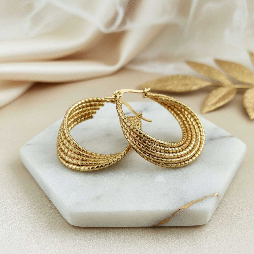 Cercei Creolă împletită din Oțel Inoxidabil - Hipoalergenici - CM1877