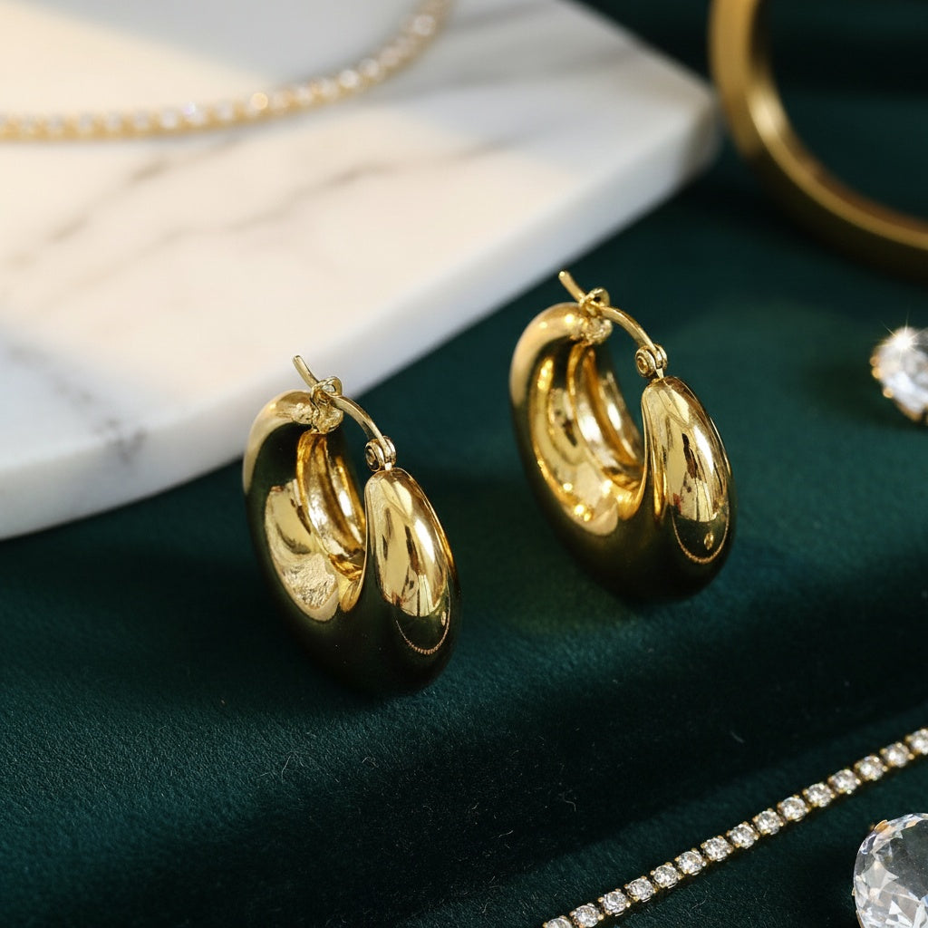 Cercei Creolă bombată din Oțel Inoxidabil - Hipoalergenici