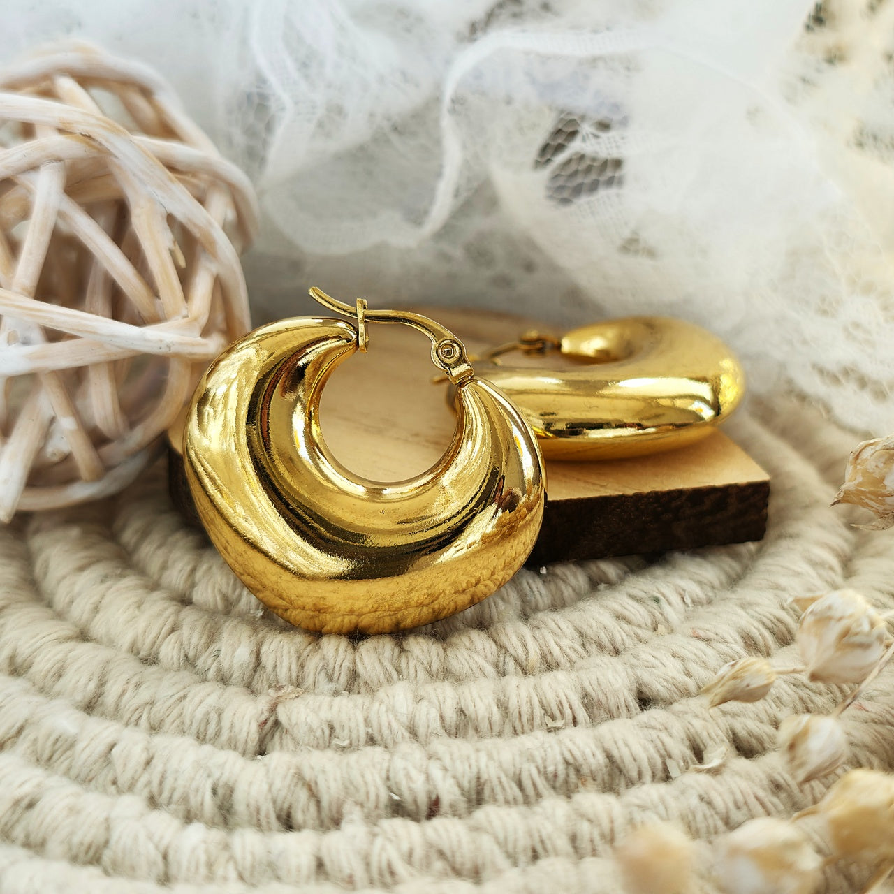 Cercei Creolă bombată din Oțel Inoxidabil - Hipoalergenici