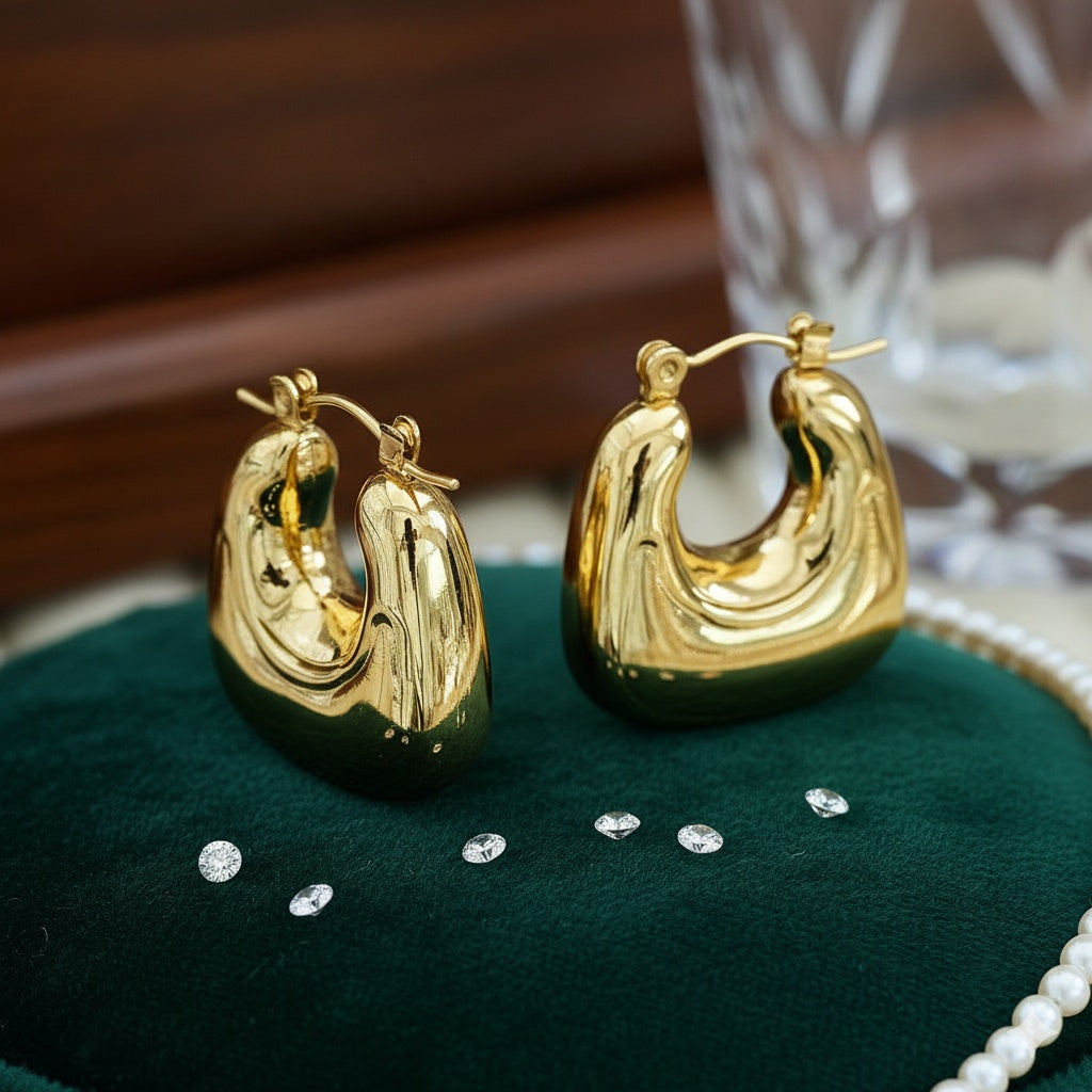 Cercei Creolă bombată din Oțel Inoxidabil - Hipoalergenici