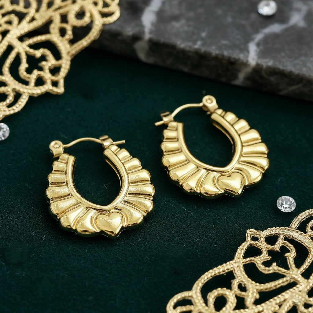 Cercei Creolă evantai inimă din Oțel Inoxidabil - Hipoalergenici