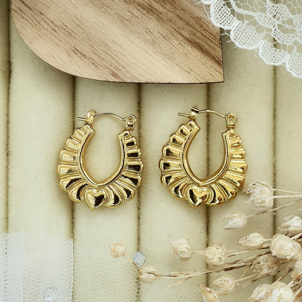 Cercei Creolă evantai inimă din Oțel Inoxidabil - Hipoalergenici