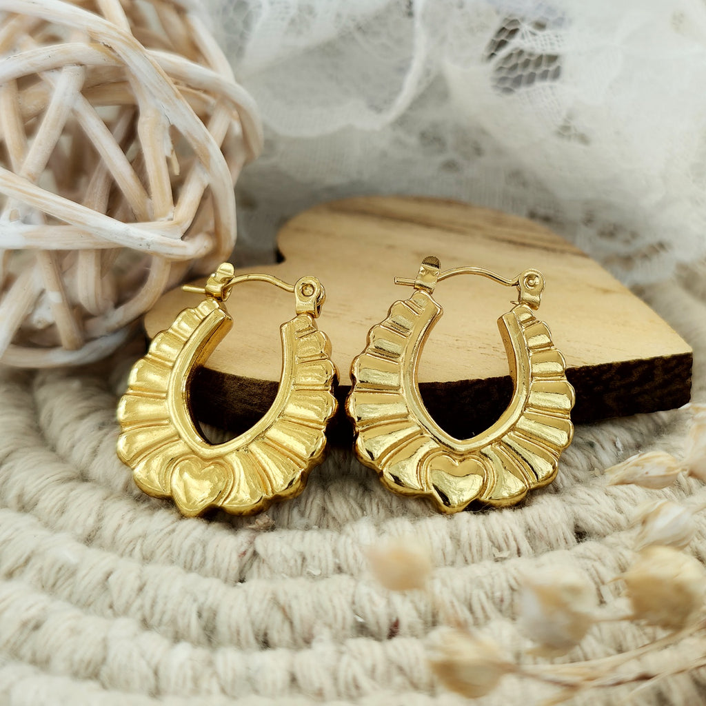 Cercei Creolă evantai inimă din Oțel Inoxidabil - Hipoalergenici - CM1882