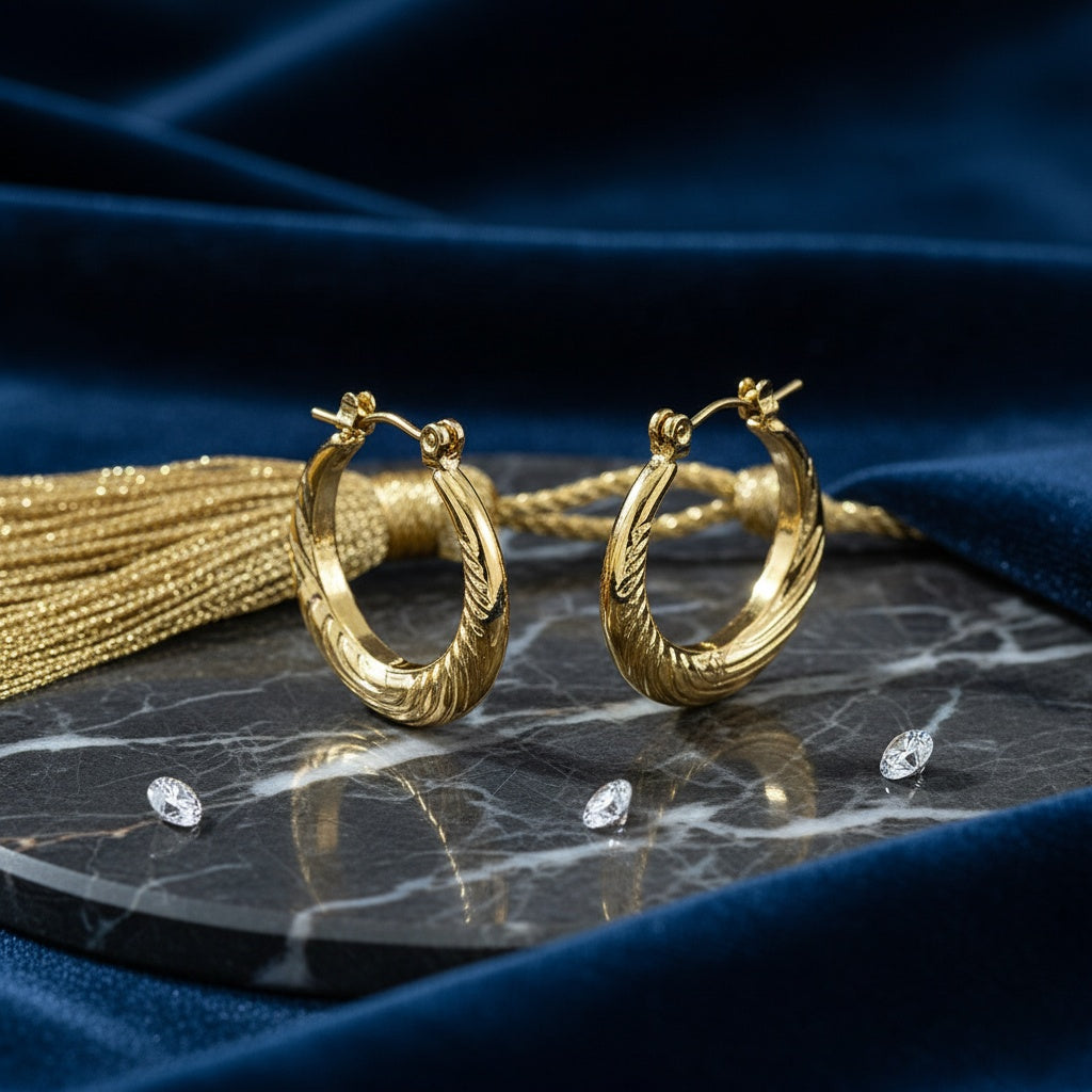 Cercei Creolă gravată din Oțel Inoxidabil - Hipoalergenici