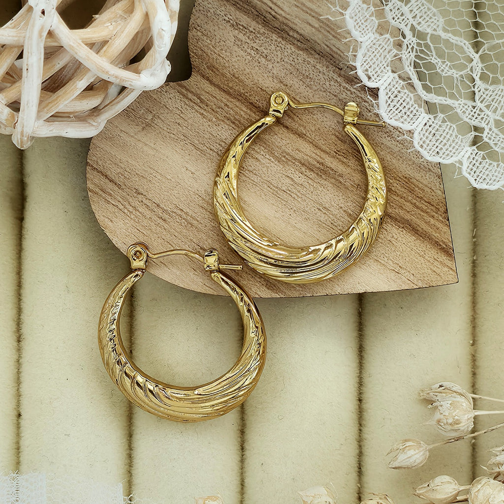 Cercei Creolă gravată din Oțel Inoxidabil - Hipoalergenici - CM1884