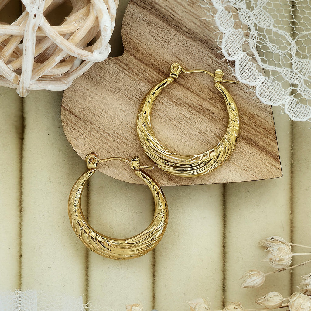 Cercei Creolă gravată din Oțel Inoxidabil - Hipoalergenici